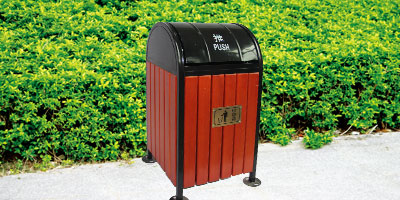 戶(hù)外推蓋鋼木單桶垃圾桶產(chǎn)品展示